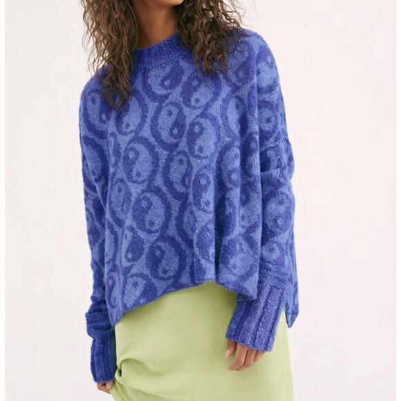 Free People Sweaters - Free People Navy Blue Alpaca Wool Blend Long Sleeve Mock Neck Yin Yang Sweater M